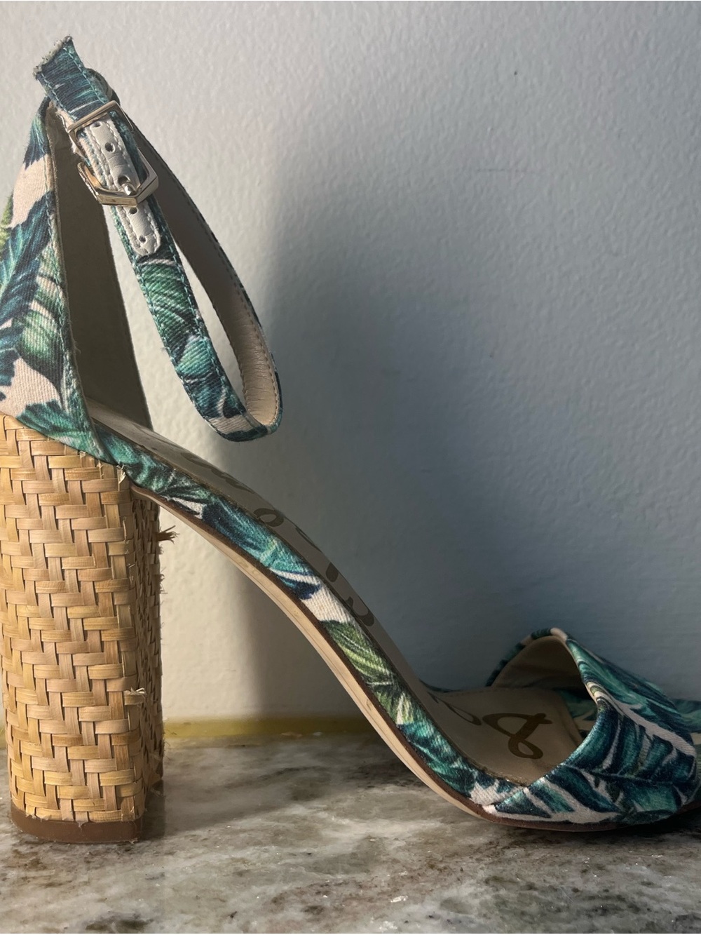 Sam Edelman YARO Palms and Raffia Heels Ankle Strap MINT Sz 8.5